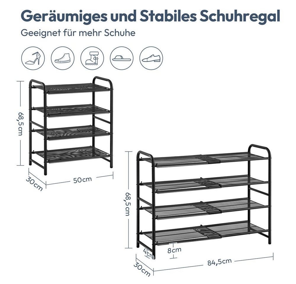 Yaheetech Schuhregal 4-Stufiger Schuhständer mit Erweiterbarem Metallgeflecht, Stabile Schuhablage für 8-16 Paar Schuhe – Bild 4 von 5