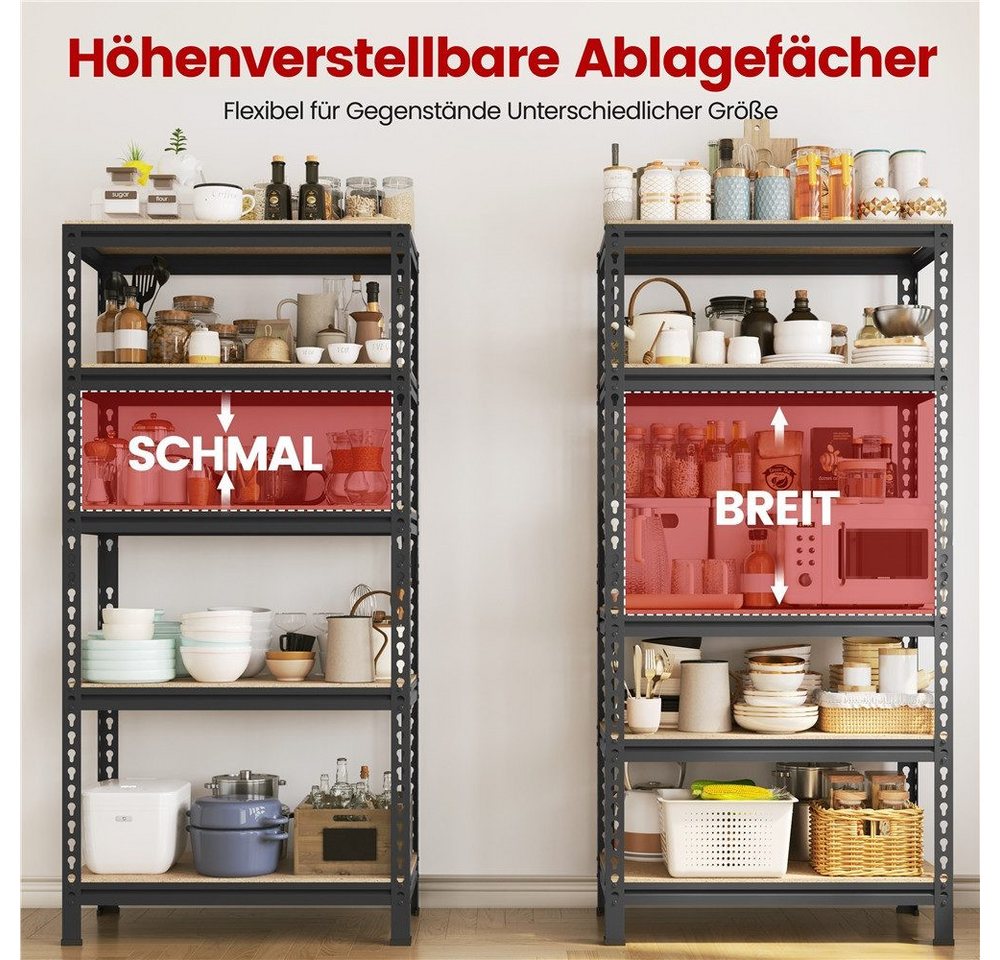 Yaheetech Schwerlastregal mit 5 Verstellbaren Ablagen, Lagerregale 70 cm breit, Kellerregal Metall – Bild 5 von 5