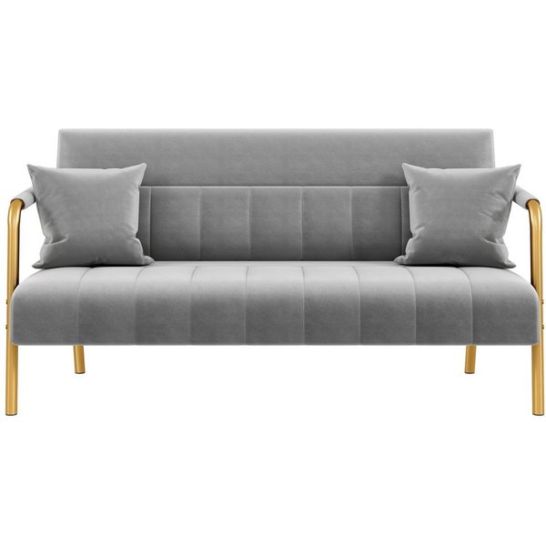 Yaheetech Sofa Polstersofa als 1- oder 2-Sitzer mit Samtbezug & Metallbeinen, Loveseat-Sofa mit 2 Lendenkissen fürs Wohnzimmer