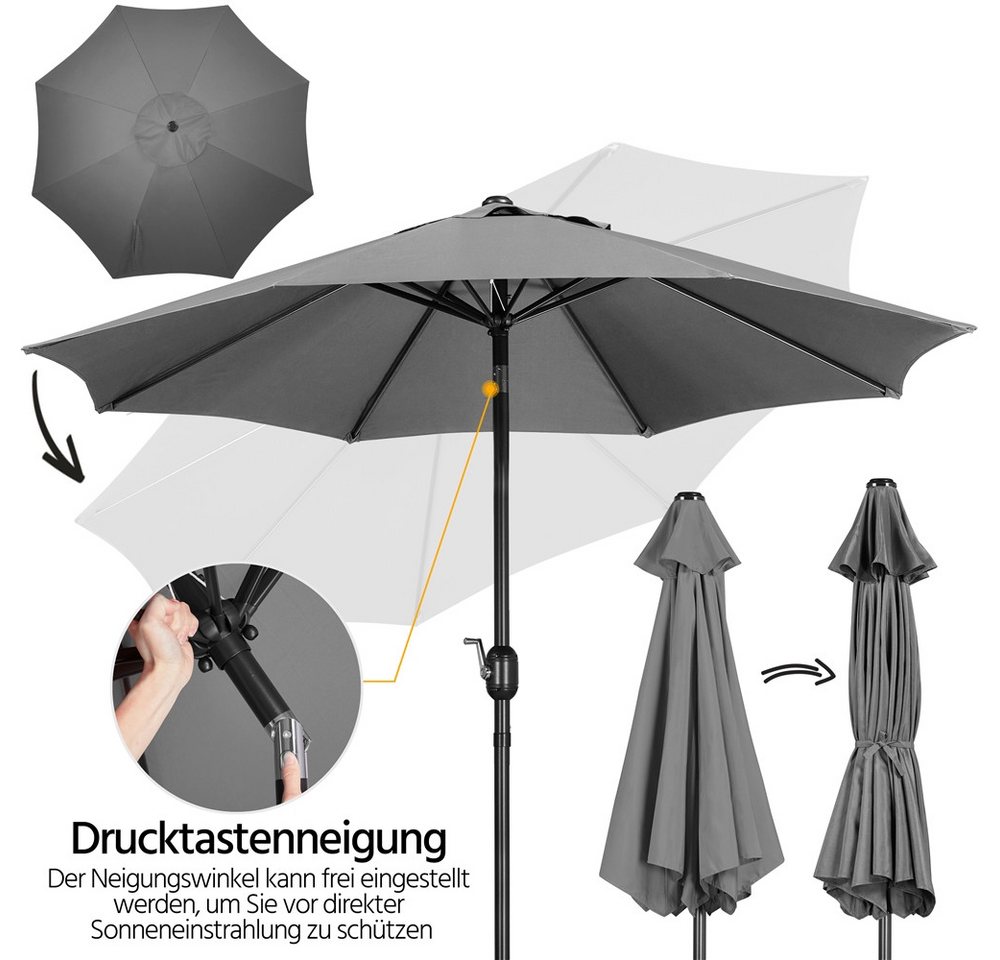 Yaheetech Sonnenschirm ∅ 222,5/261/294/326,5 cm, Gartenschirm mit Kurbel, Neigbar, UV Schutz 50+ – Bild 4 von 5