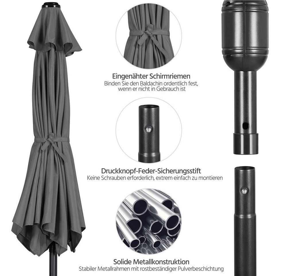 Yaheetech Sonnenschirm ∅ 222,5/261/294/326,5 cm, Gartenschirm mit Kurbel, Neigbar, UV Schutz 50+ – Bild 5 von 5