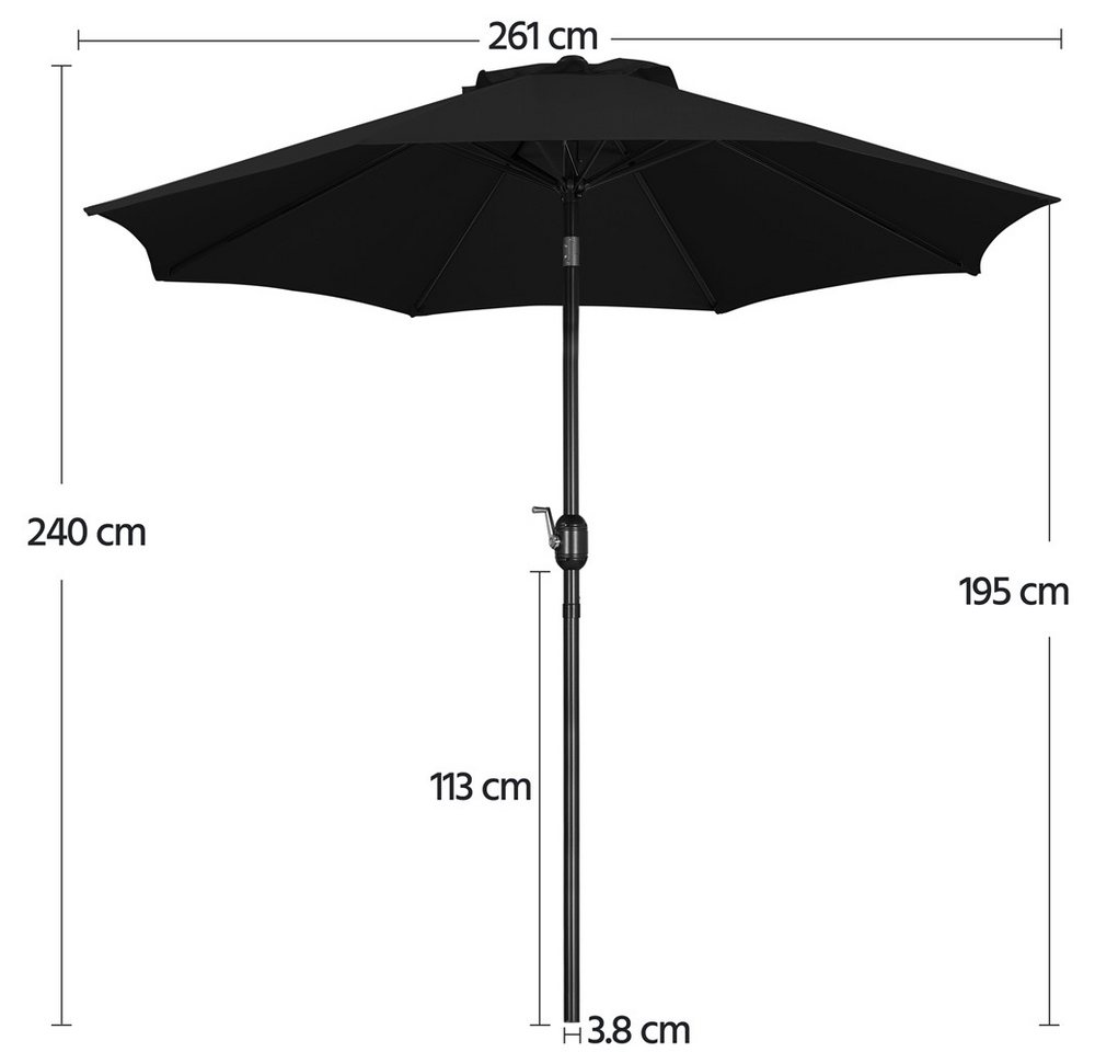 Yaheetech Sonnenschirm ∅ 222,5/261/294/326,5 cm, Gartenschirm mit Kurbel, Neigbar, UV Schutz 50+ – Bild 4 von 5
