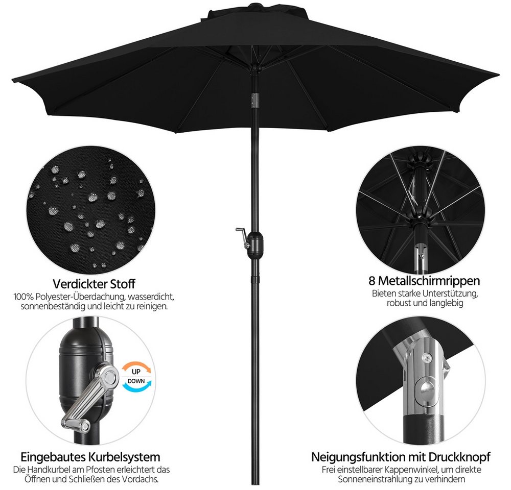Yaheetech Sonnenschirm ∅ 222,5/261/294/326,5 cm, Gartenschirm mit Kurbel, Neigbar, UV Schutz 50+ – Bild 5 von 5