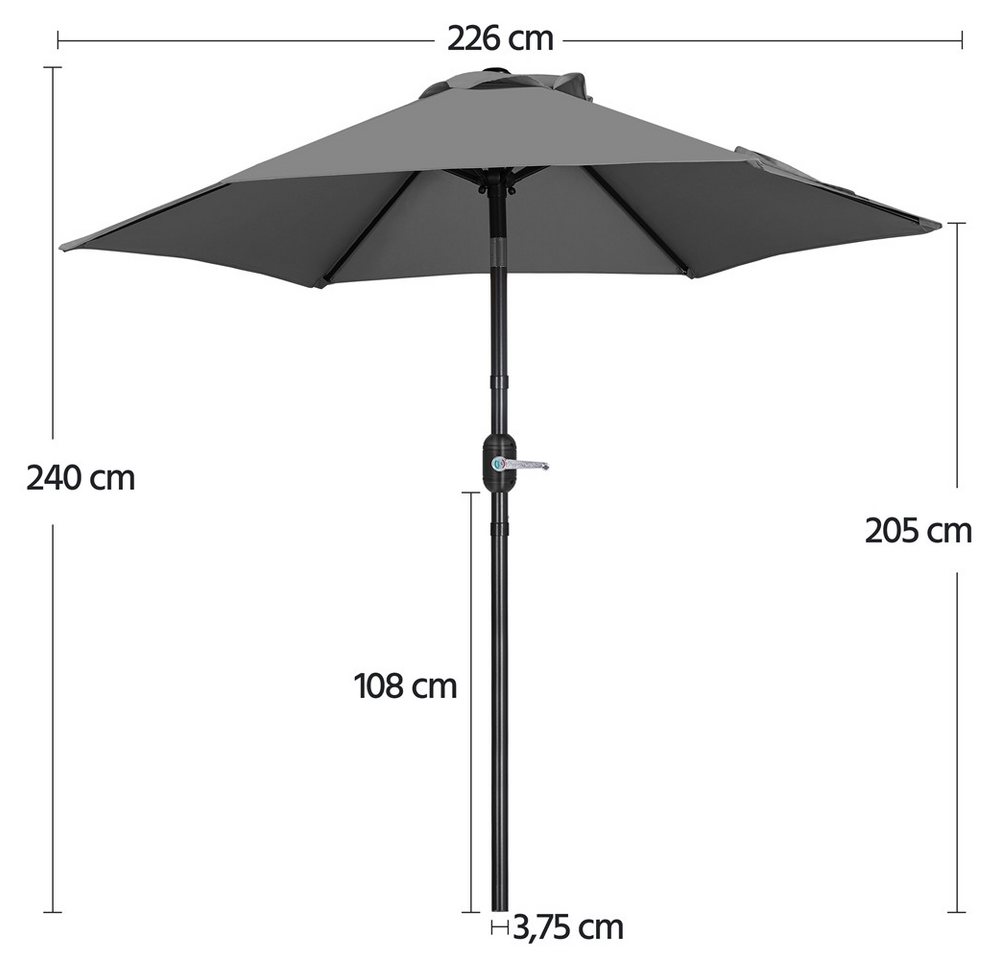 Yaheetech Sonnenschirm Φ 226/269/294 cm, Garten- und Marktschirm mit 6 Metallstreben für Balkon/Terrasse/Garten – Bild 4 von 5