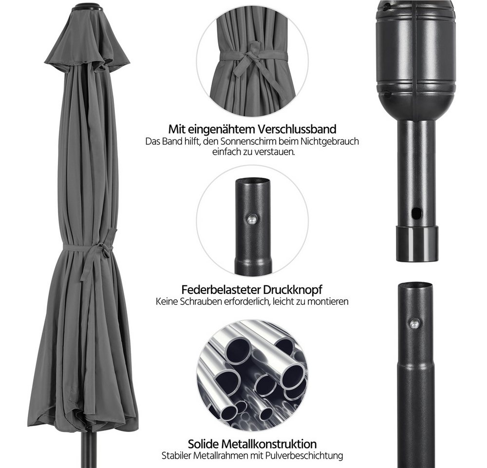 Yaheetech Sonnenschirm ∅ 268 cm, Gartenschirm mit 8 Metallstreben & Kurbel, UV-schutz, neigbar – Bild 5 von 5