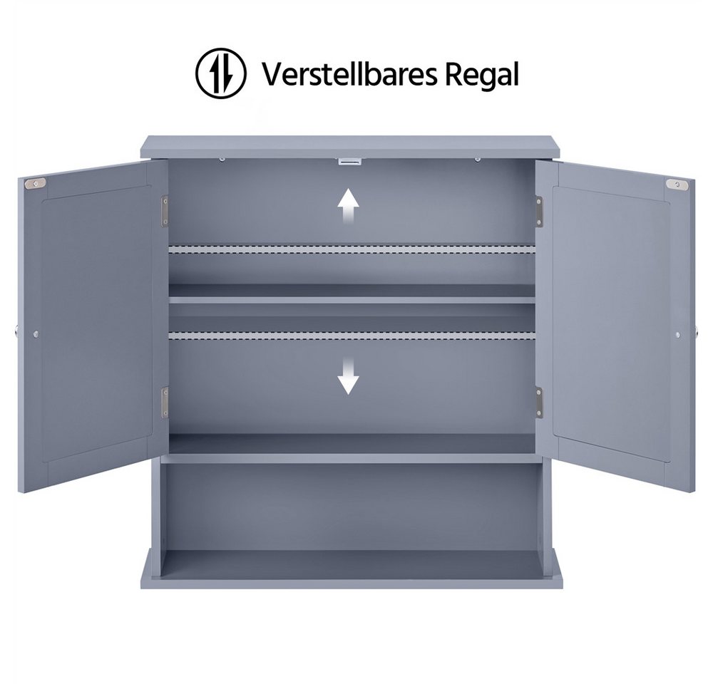 Yaheetech Spiegelschrank Badschrank mit Spiegeltür & 1 offenem Regal Badezimmerschrank Hängeschrank, Einlegeboden verstellbar – Bild 5 von 5