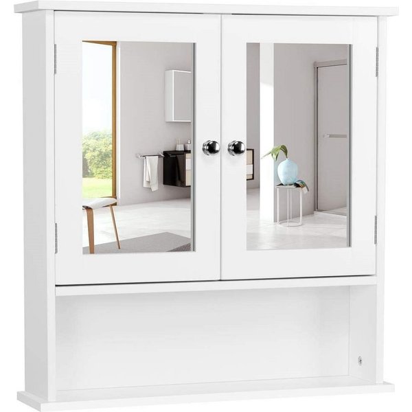 Yaheetech Spiegelschrank Badschrank mit Spiegeltür & 1 offenem Regal Badezimmerschrank Hängeschrank, Einlegeboden verstellbar