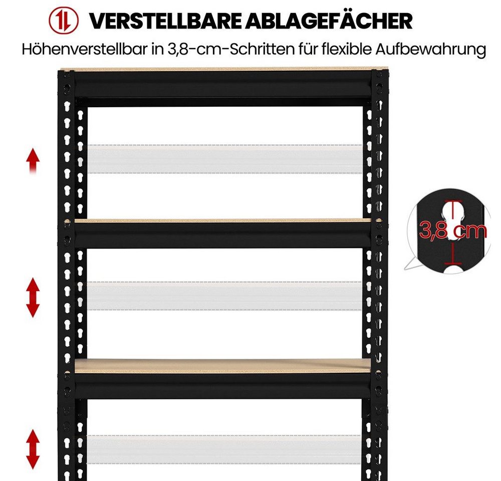 Yaheetech Standregal 70 × 30 × 150 cm Schwerlastregal, 1-tlg., Kellerregal mit 5 Verstellbaren Ablagen – Bild 5 von 5