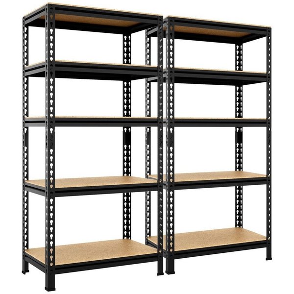 Yaheetech Standregal 70 × 30 × 150 cm Schwerlastregal, 2-tlg., 2-er Kellerregal mit 5 Verstellbaren Ablagen