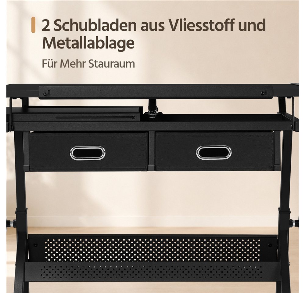 Yaheetech Zeichentisch mit Hocker Zeichenpult mit 2 Schubladen & Ablage & Stiftleiste, Schreibtisch für Zeichnen, Verstellbare Tischplatte 0–62,5° – Bild 5 von 5