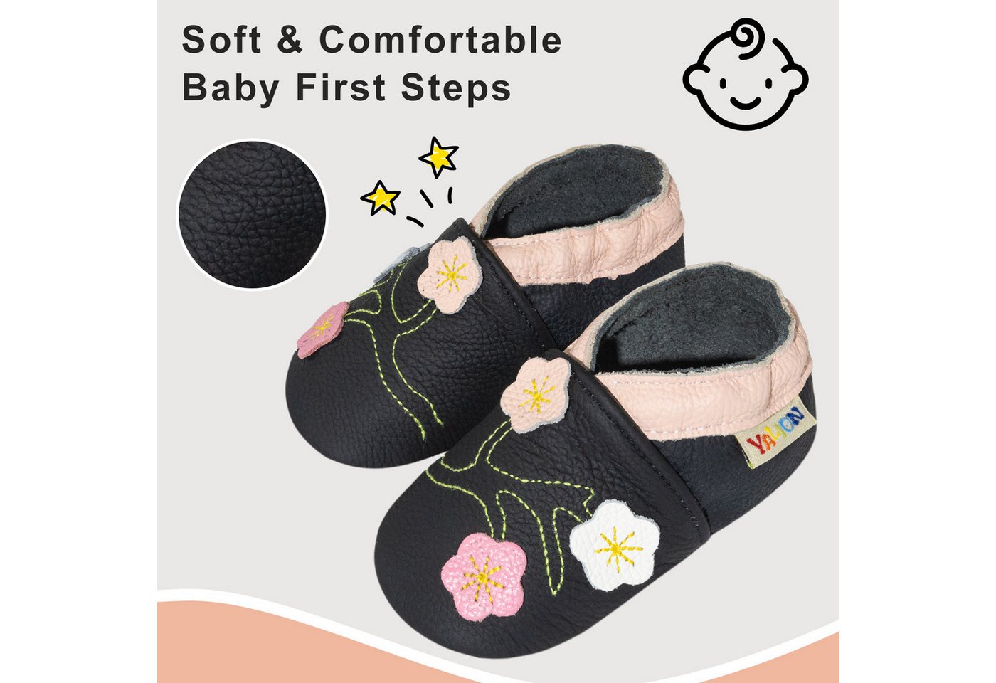 Yalion Baby Leder barfußähnlich flexible Sohle Krabbelschuh – Bild 2 von 5