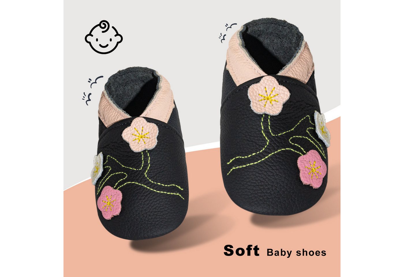 Yalion Baby Leder barfußähnlich flexible Sohle Krabbelschuh – Bild 3 von 5
