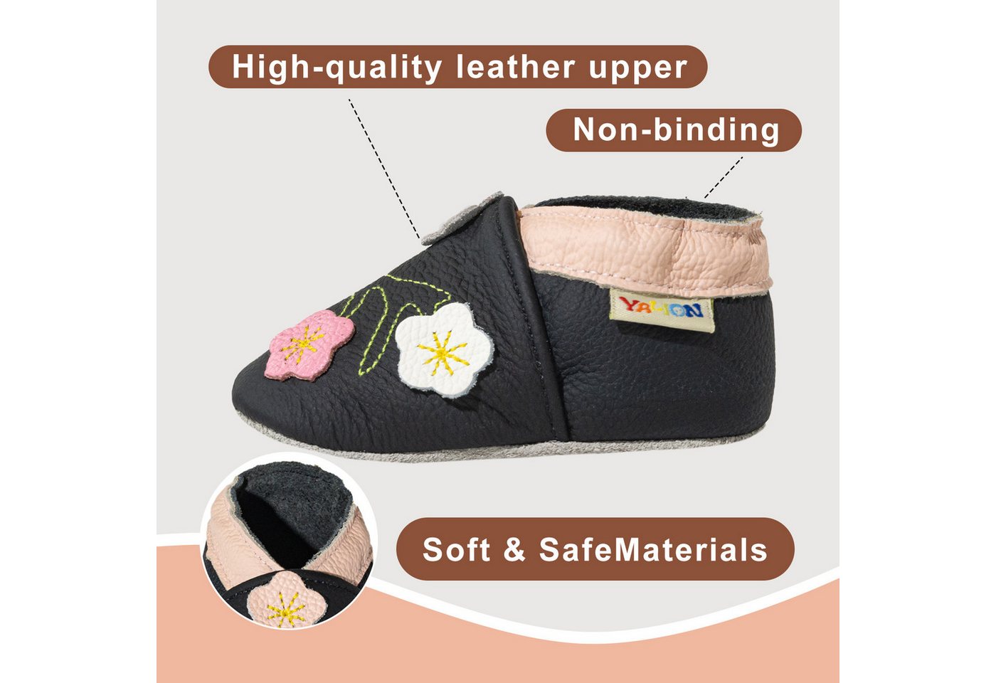 Yalion Baby Leder barfußähnlich flexible Sohle Krabbelschuh – Bild 5 von 5