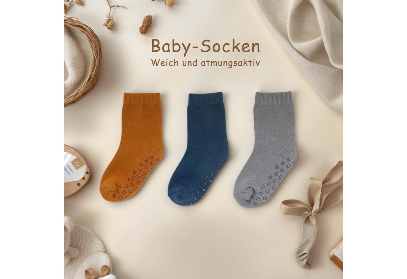 Yalion Langsocken Weiche Kinder Antiruschsocken Halbplüsch (3-Paar) Elastisch – Bild 2 von 5