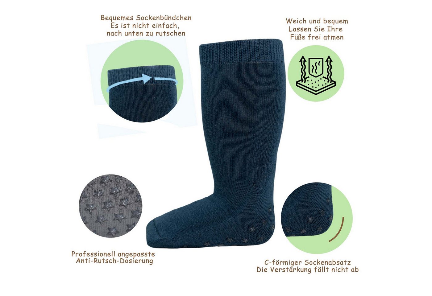 Yalion Langsocken Weiche Kinder Antiruschsocken Halbplüsch (3-Paar) Elastisch – Bild 3 von 5