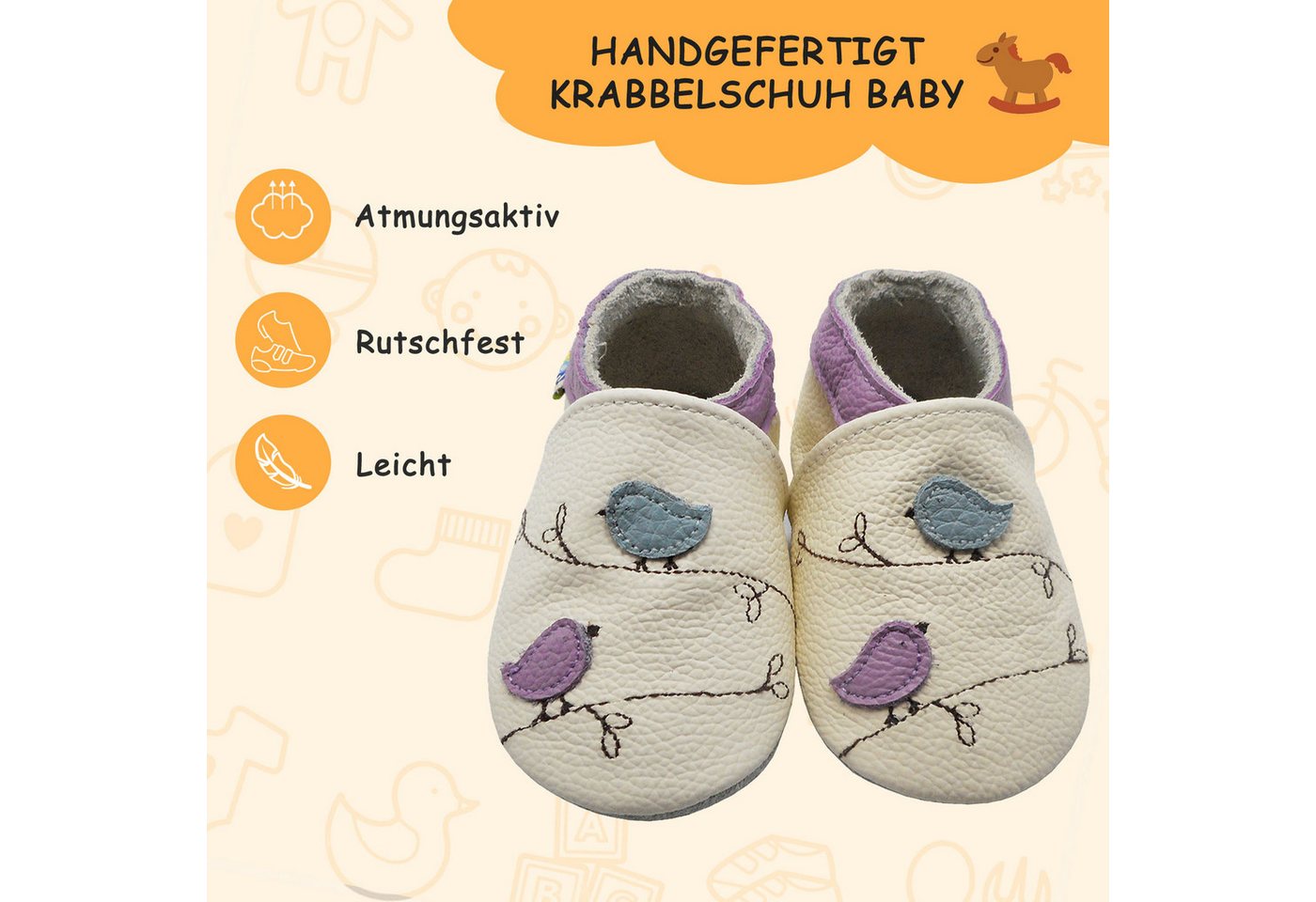 Yalion Leder Baby-Lauflernschuhe, weich, rutschfest, handgefertigt Krabbelschuh Baby Schuh aus echtem Leder,Barfußgefühl & rutschfester Sohle – Bild 2 von 5