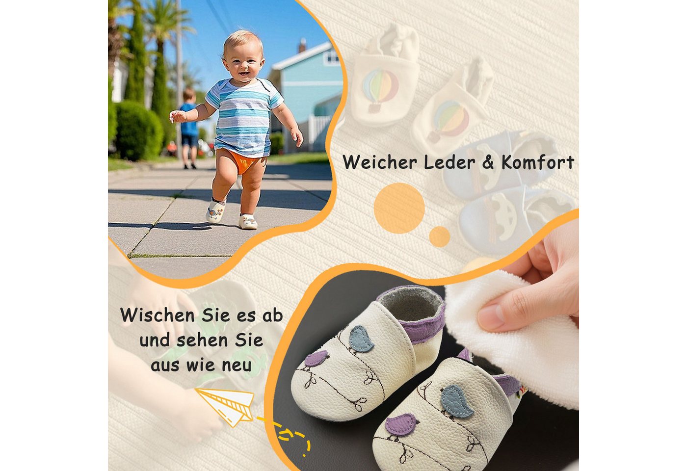 Yalion Leder Baby-Lauflernschuhe, weich, rutschfest, handgefertigt Krabbelschuh Baby Schuh aus echtem Leder,Barfußgefühl & rutschfester Sohle – Bild 3 von 5