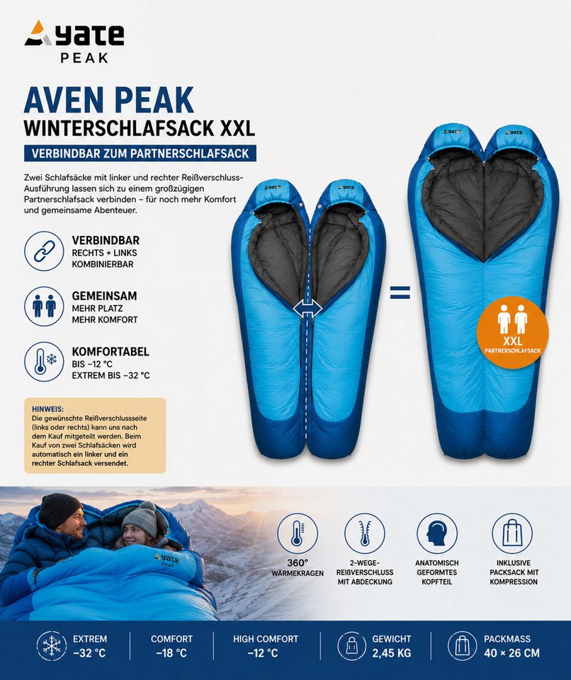 Yate Mumienschlafsack Aven PEAK XXL Extrem Schlafsack Mumienschlafsack Partnerschlafsack, als Partnerschlafsack geeignet – Bild 5 von 5