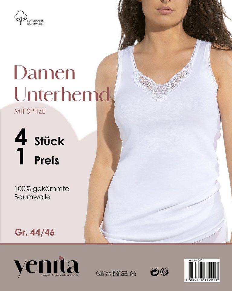 Yenita® Unterhemd Tank Top, Achselhemd (4-St) mit Spitze aus 100% Baumwolle – Bild 4 von 4