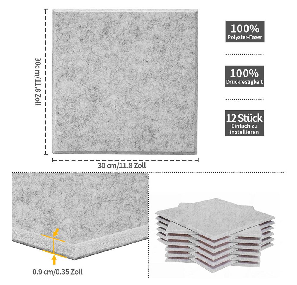 YMQHBS Akustikplatte Selbstklebend, 30 x 30 cm, 12 Stück, (packung, 12-St., Akustikplatte) – Bild 3 von 5