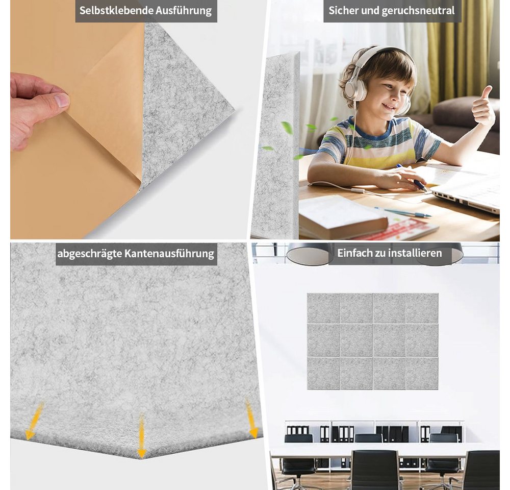 YMQHBS Akustikplatte Selbstklebend, 30 x 30 cm, 12 Stück, (packung, 12-St., Akustikplatte) – Bild 4 von 5
