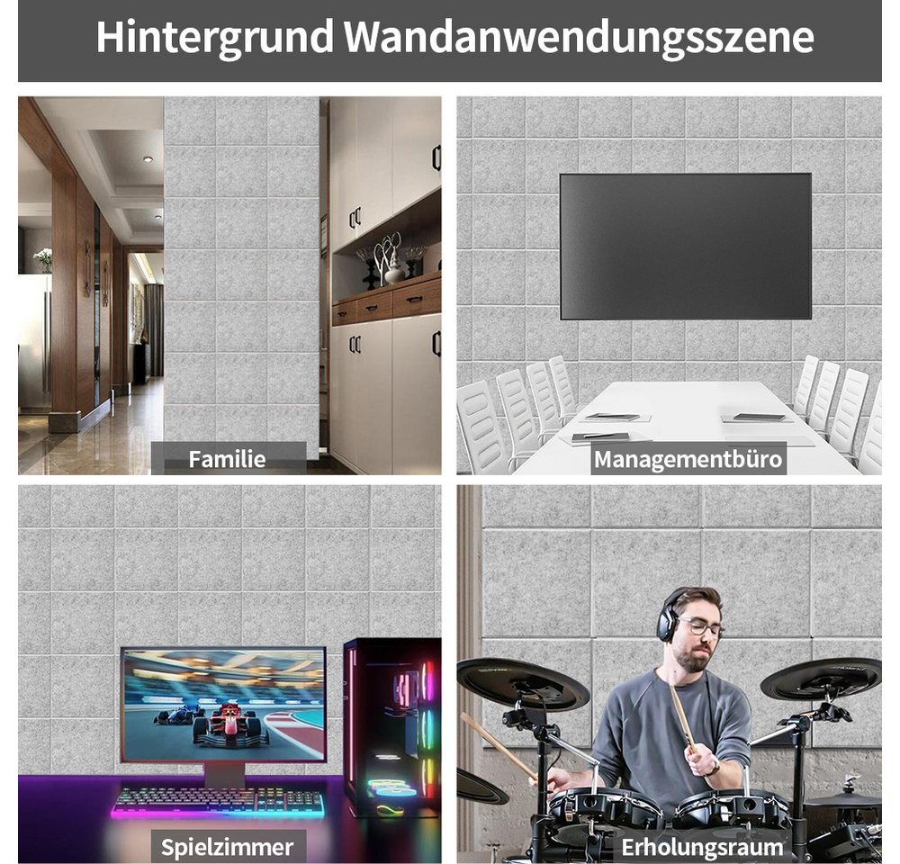 YMQHBS Akustikplatte Selbstklebend, 30 x 30 cm, 12 Stück, (packung, 12-St., Akustikplatte) – Bild 5 von 5