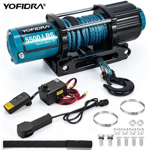 Yofidra Seilwinde 5500 LBS 12V, Doppelmotor, Nylonseil, Funkfernbedienung, (1-St), Kupferwicklung, 2 PS Motor, Dual-Modus, Leicht und sicher