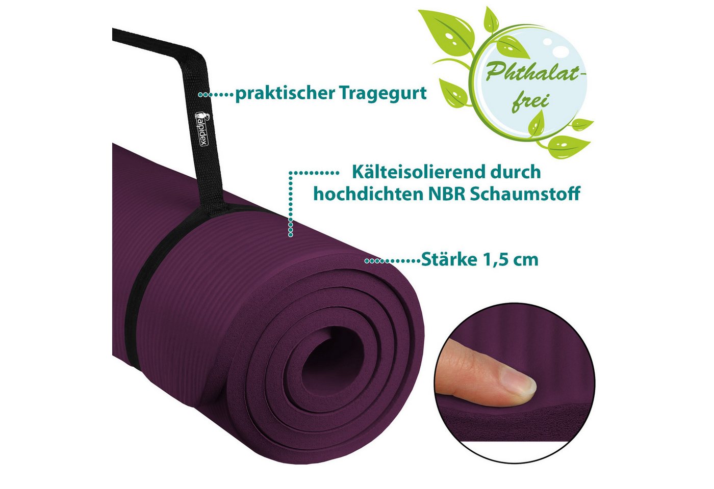 ALPIDEX Yogamatte ALPIDEX Yogamatte Extra Dick 1,5 cm – Bild 5 von 5