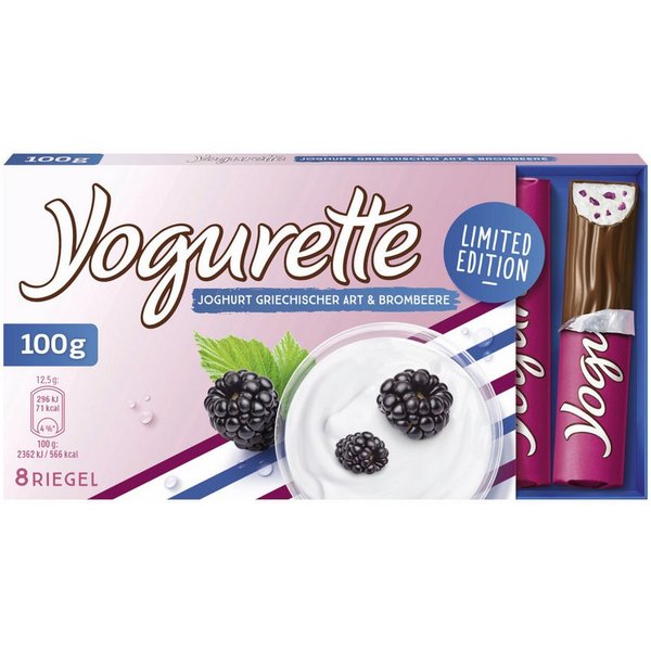 Yogurette Schokolade, Ferrero Yogurette Joghurt Griechische Art Brombeere 8 Riegel 100g