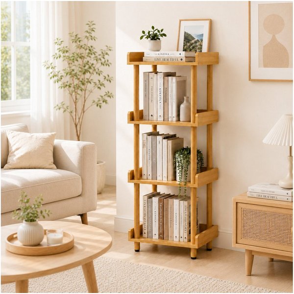 Yorbay Ablageregal Bambusregal,Bücherregal,Standregale,Werkzeuglose Montage Stabil, Set, 40x30x110cm Natürliches Design für Wohnzimmer Küchen und Badezimmer