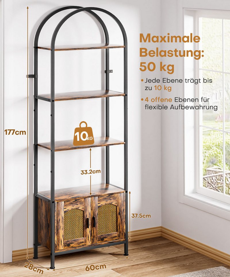 Yorbay Bücherregal 5 Ebenen, Standregal mit Schrank, Bogenförmiges Aufbewahrungsregal, 60x28x177cm, für Wohnzimmer, Schlafzimmer, Arbeitszimmer & Bad – Bild 3 von 5