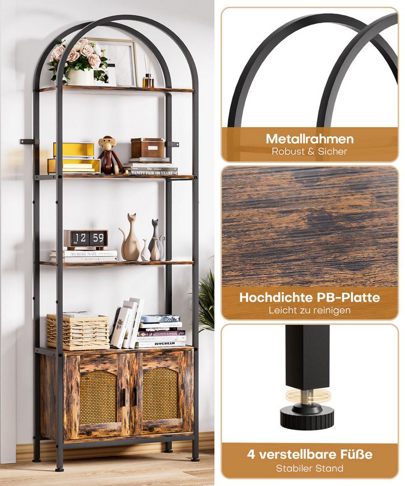 Yorbay Bücherregal 5 Ebenen, Standregal mit Schrank, Bogenförmiges Aufbewahrungsregal, 60x28x177cm, für Wohnzimmer, Schlafzimmer, Arbeitszimmer & Bad – Bild 4 von 5