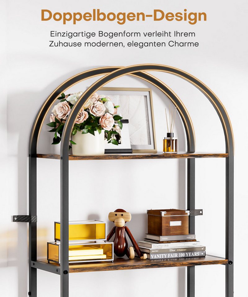 Yorbay Bücherregal 5 Ebenen, Standregal mit Schrank, Bogenförmiges Aufbewahrungsregal, 60x28x177cm, für Wohnzimmer, Schlafzimmer, Arbeitszimmer & Bad – Bild 5 von 5