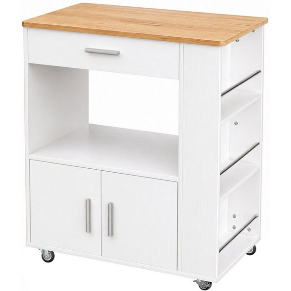 Yorbay Kücheninsel mit Rollen,Mobile Kücheninsel mit Arbeitsplatte, (Freistehender Küchenschrank, 75×46×88 cm), Küchenwagen mit Schublade und 3 Gewürzregalen