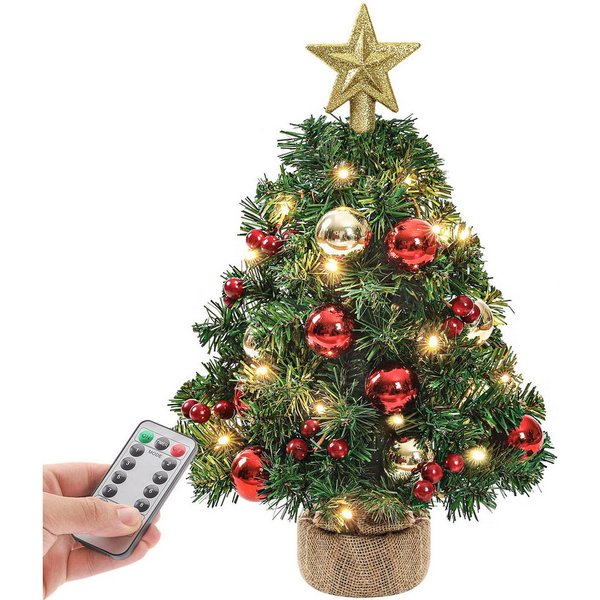 Yorbay Künstlicher Weihnachtsbaum Mini Weihnachtsbaum mit warmweiß LEDs, 8 Licht Modi, Batterie betrieben, für Weihnachten, Advent, künstlich, Geschmückt