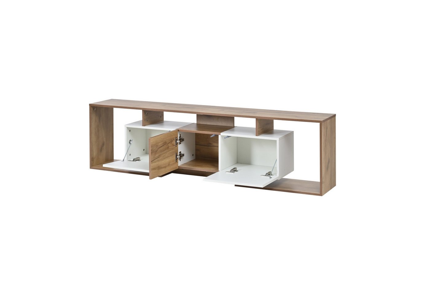 Yorbay Lowboard Lowboard Durchbrochenes Design TV Schrank, für TVs bis 85 Zoll, Holz Fernsehschrank mit 2 Klapptüren, Drehtür, 3 offenen Fächern – Bild 2 von 5
