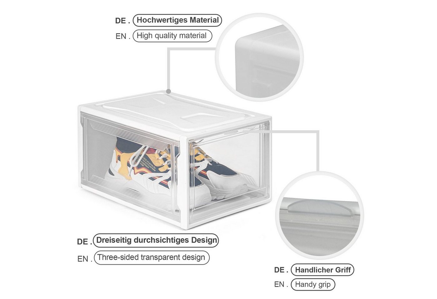 Yorbay Schuhbox 3er Set Schuhbox, stapelbarer Schuhorganizer, Schuhaufbewahrung (Kunststoffbox mit halbdurchsichtige Tür), Halbdurchsichtig weiß, für Schuhe bis – Bild 3 von 5