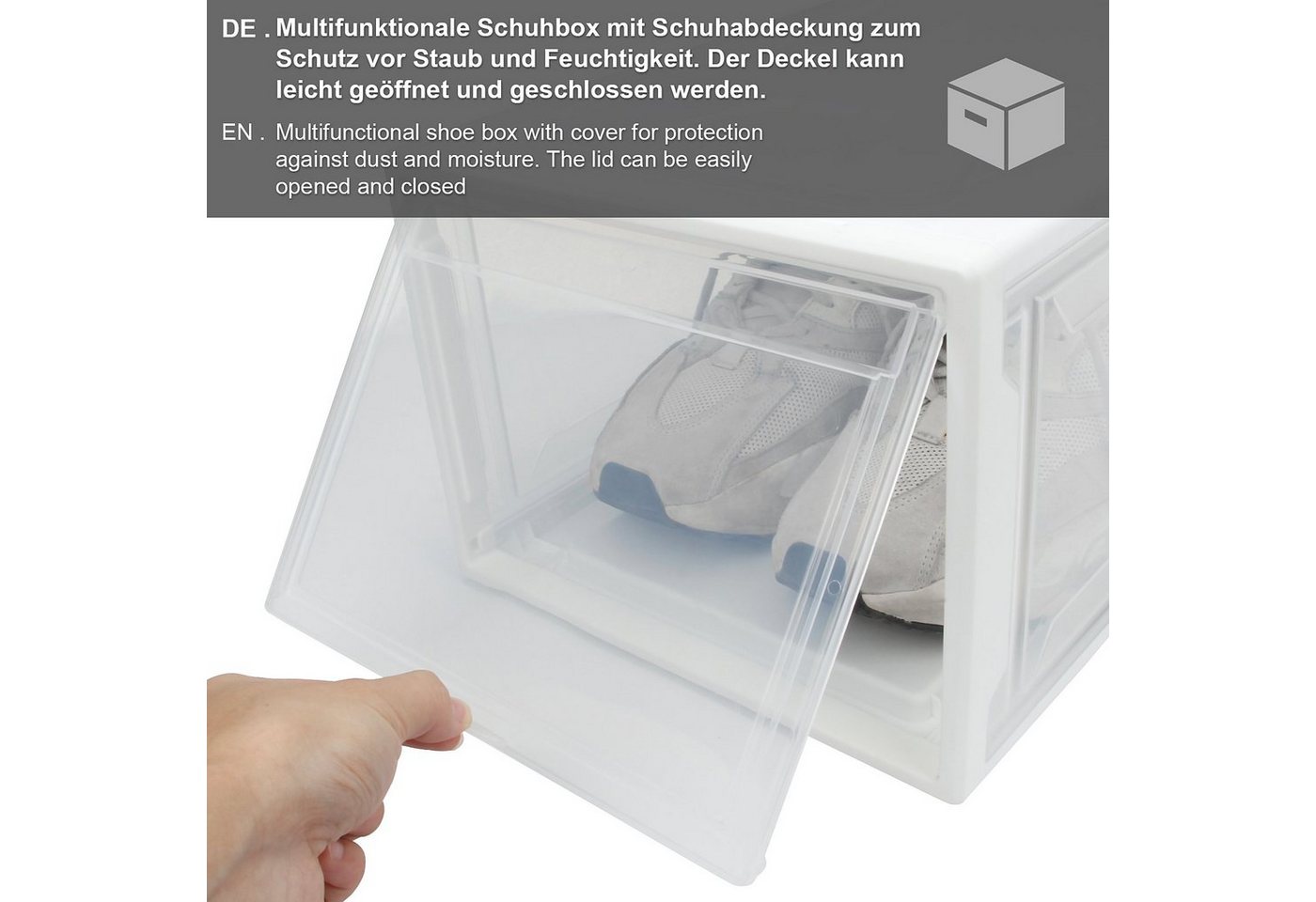 Yorbay Schuhbox 3er Set Schuhbox, stapelbarer Schuhorganizer, Schuhaufbewahrung (Kunststoffbox mit halbdurchsichtige Tür), Halbdurchsichtig weiß, für Schuhe bis – Bild 4 von 5