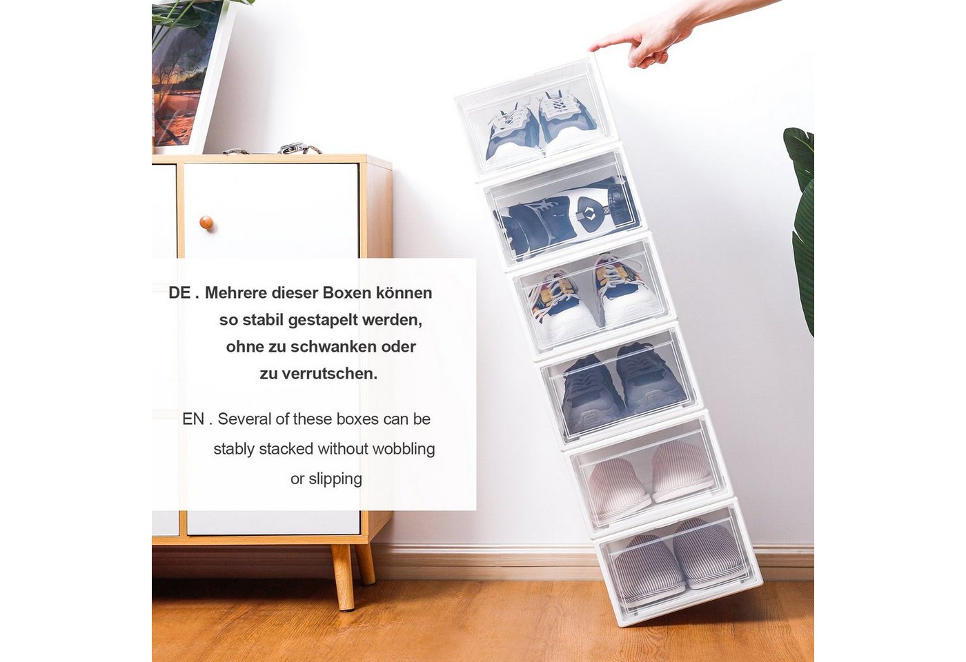 Yorbay Schuhbox 3er Set Schuhbox, stapelbarer Schuhorganizer, Schuhaufbewahrung (Kunststoffbox mit halbdurchsichtige Tür), Halbdurchsichtig weiß, für Schuhe bis – Bild 5 von 5