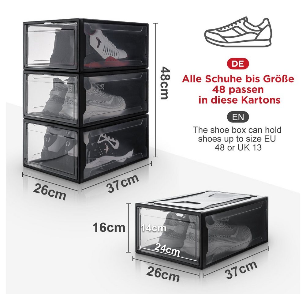 Yorbay Schuhbox 3er Set Schuhbox, stapelbarer Schuhorganizer, Schuhaufbewahrung (Kunststoffbox mit halbdurchsichtige Tür), Halbdurchsichtig schwarz, für Schuhe  – Bild 2 von 5