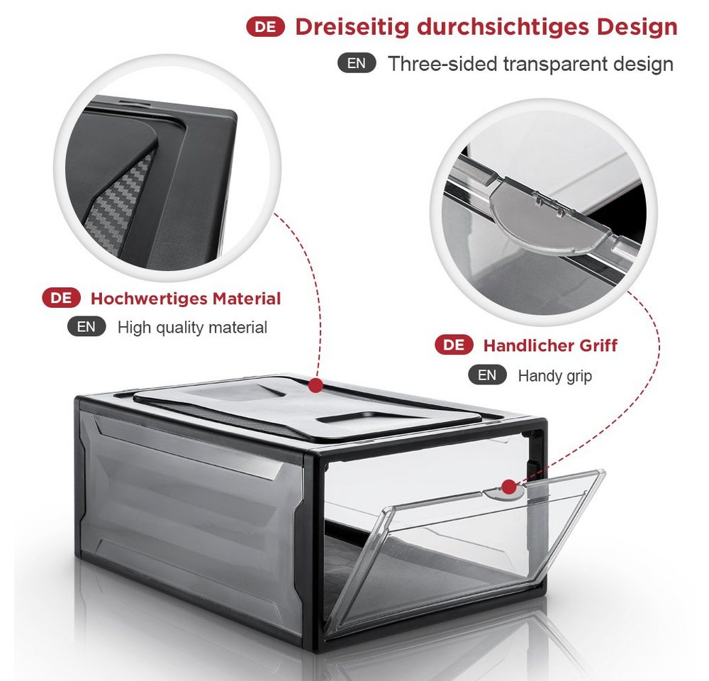 Yorbay Schuhbox 3er Set Schuhbox, stapelbarer Schuhorganizer, Schuhaufbewahrung (Kunststoffbox mit halbdurchsichtige Tür), Halbdurchsichtig schwarz, für Schuhe  – Bild 3 von 5