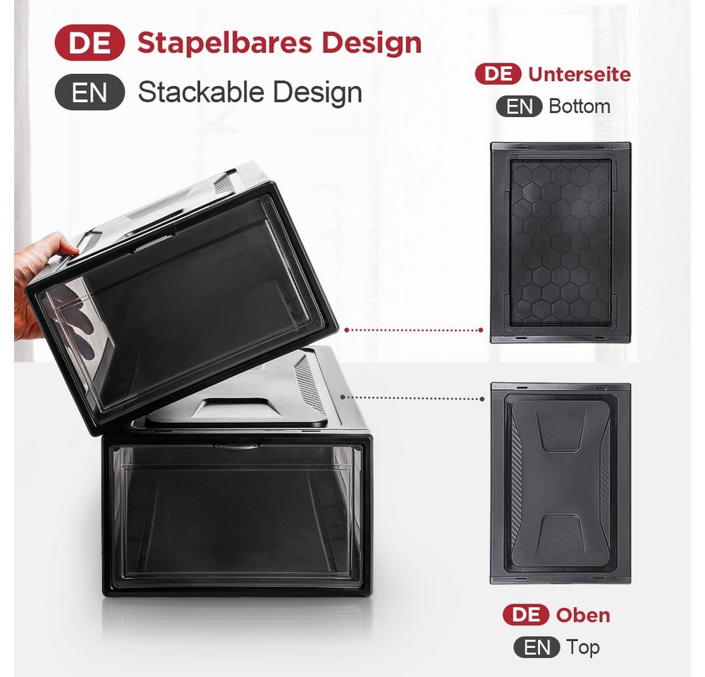 Yorbay Schuhbox 3er Set Schuhbox, stapelbarer Schuhorganizer, Schuhaufbewahrung (Kunststoffbox mit halbdurchsichtige Tür), Halbdurchsichtig schwarz, für Schuhe  – Bild 4 von 5