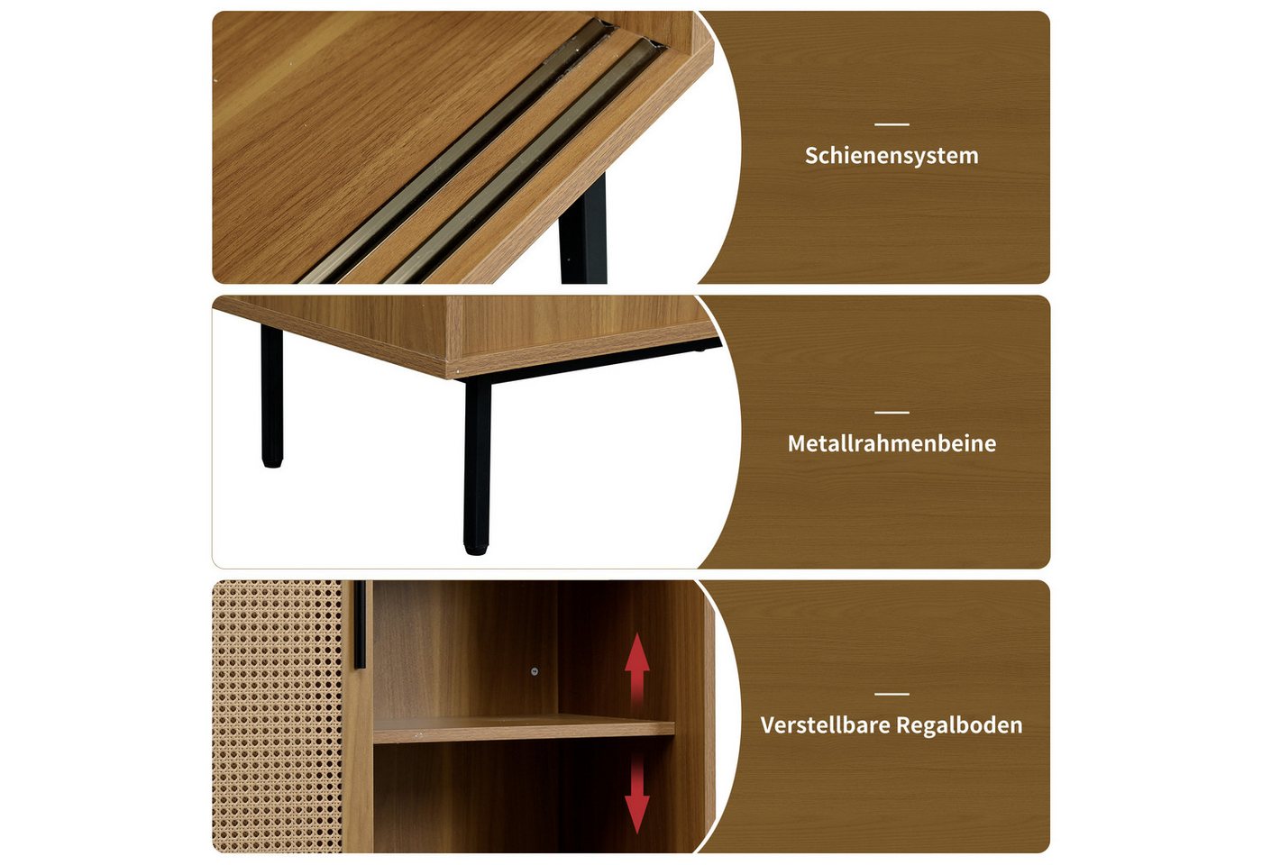 Yorbay Sideboard Küchenschrank, Kommode Aufbewahrungsschrank mit 2 Schiebetüren (Set), 100x37x90 cm Verstellbare Regalböden, geeignet für Wohn- und Esszimmer – Bild 3 von 5