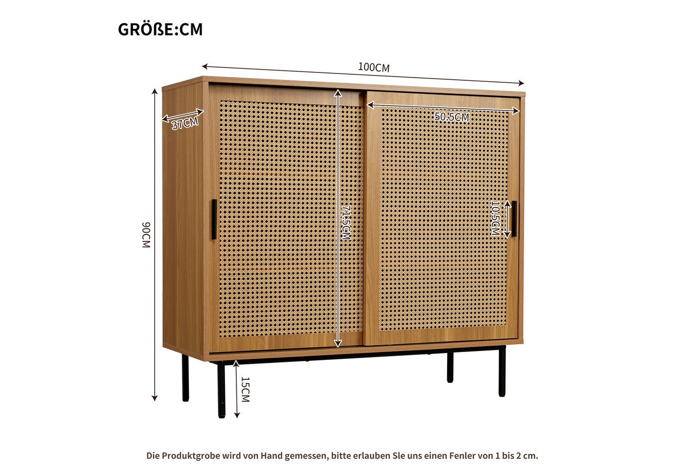 Yorbay Sideboard Küchenschrank, Kommode Aufbewahrungsschrank mit 2 Schiebetüren (Set), 100x37x90 cm Verstellbare Regalböden, geeignet für Wohn- und Esszimmer – Bild 4 von 5