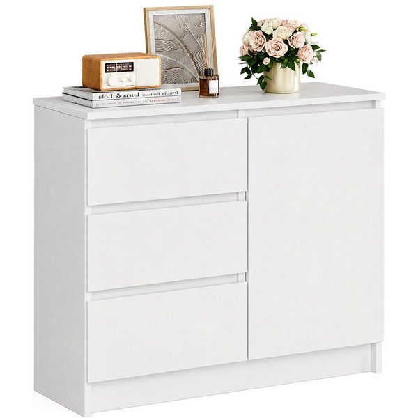 Yorbay Sideboard Weiß Kommode 80.5cm Beistellschrank mit 1 Türen und 3 Schubladen, 1 versteckten kleinen Schublade Maße:80.5x35x79cm