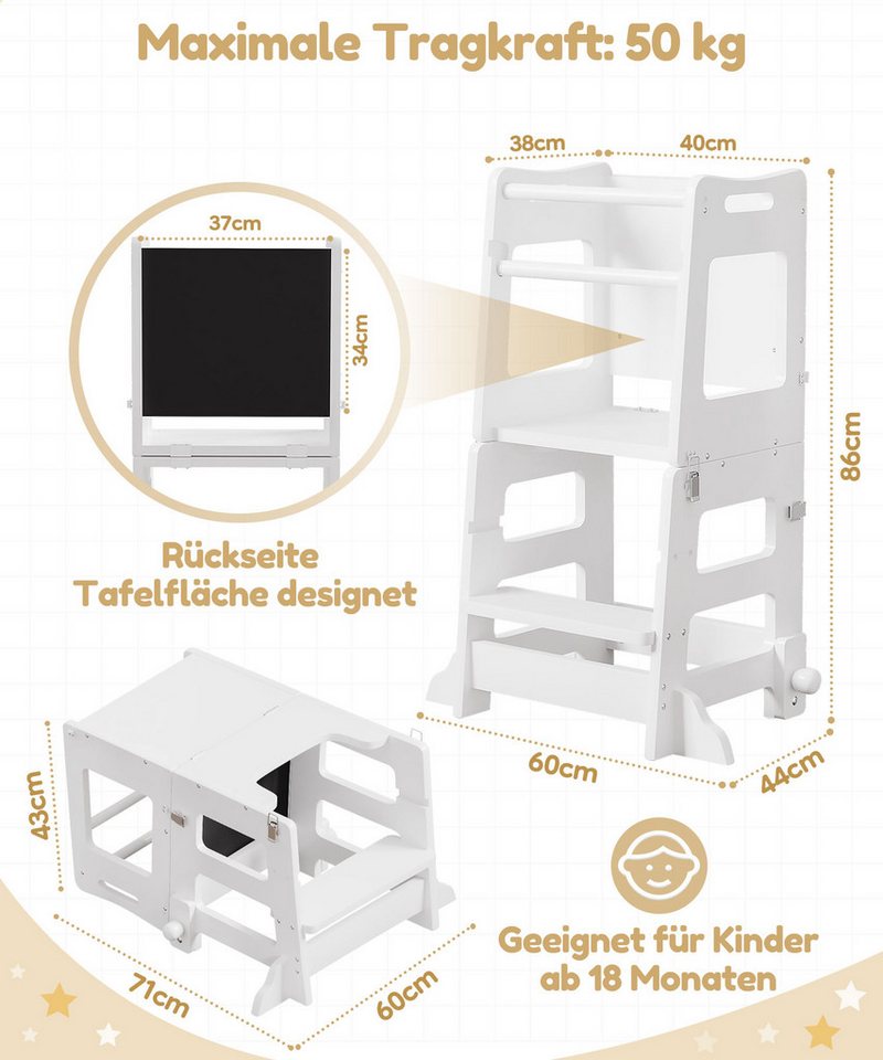 Yorbay Stehhilfe Lernturm, 2 höhenverstellbaren Stufen & verstellbar zum Kindertisch inkl. Tafel – Bild 2 von 5
