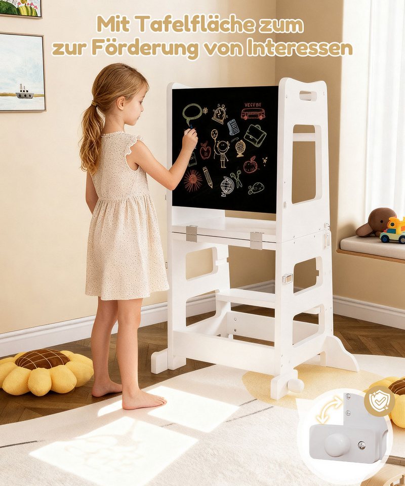 Yorbay Stehhilfe Lernturm, 2 höhenverstellbaren Stufen & verstellbar zum Kindertisch inkl. Tafel – Bild 4 von 5