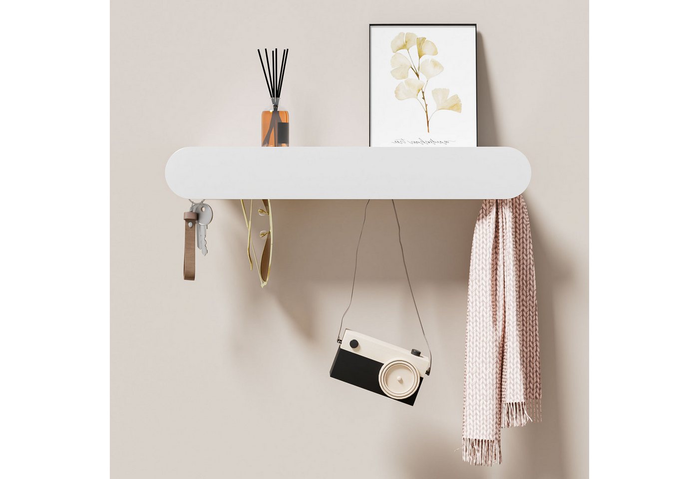 Yorbay Wandgarderobe mit Ablagebrett, Garderobenleiste aus Metall, verdeckte Garderobenhaken – Bild 3 von 5