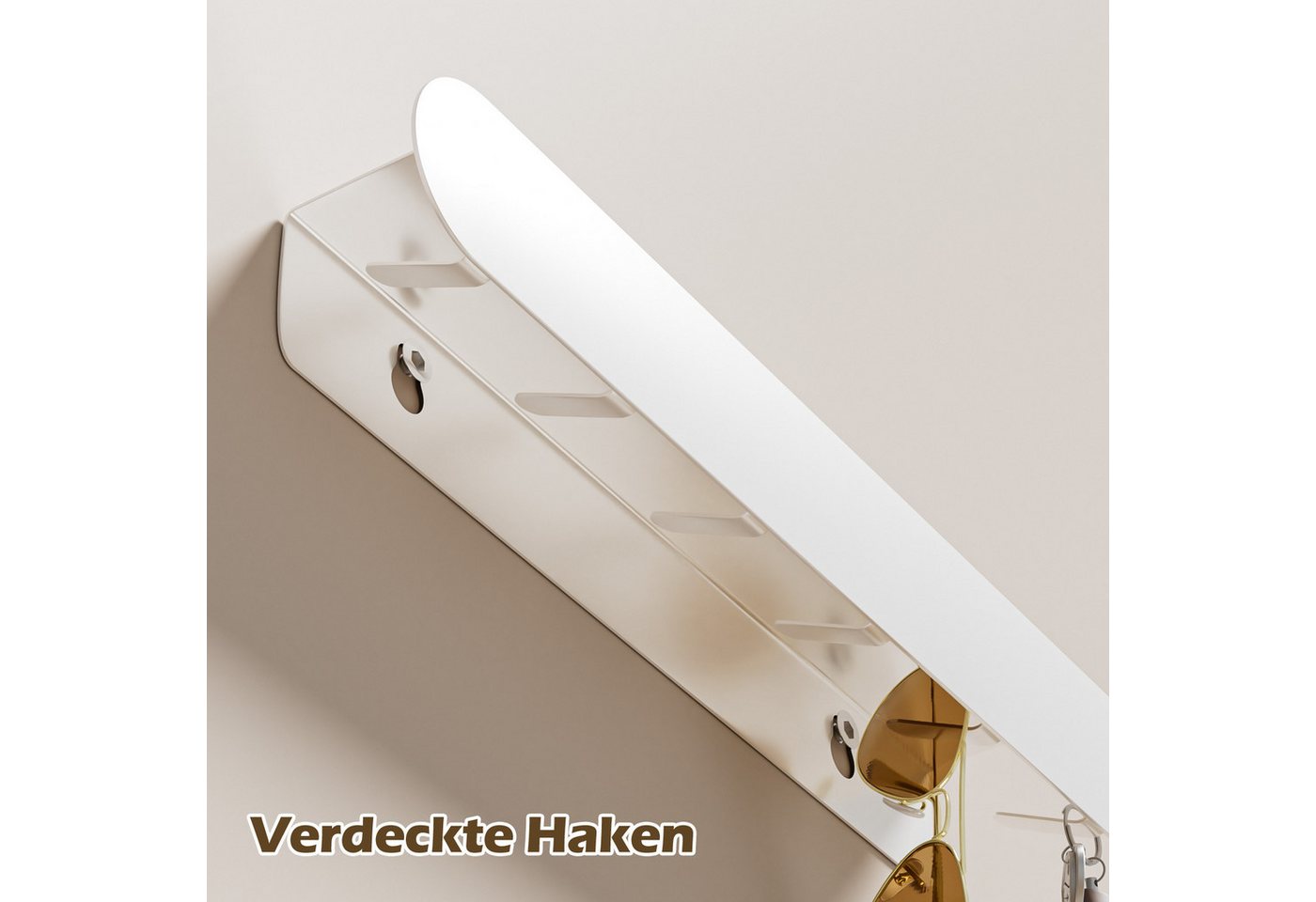 Yorbay Wandgarderobe mit Ablagebrett, Garderobenleiste aus Metall, verdeckte Garderobenhaken – Bild 5 von 5