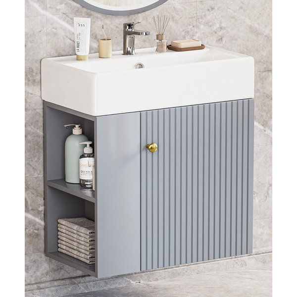 Yorbay Waschtisch Badmöbel Waschtischunterschrank (Breite 55 cm, Badschrank mit Waschbecken), Waschbecken mit Waschtisch für kleine Badezimmer